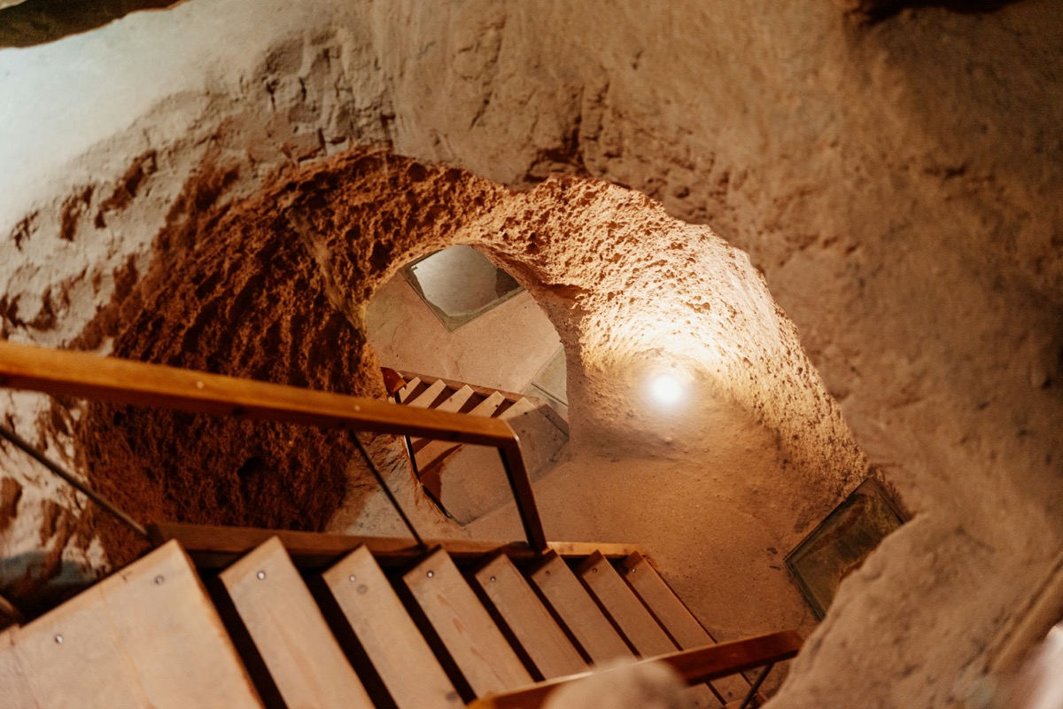 Carved tunnels and rooms inside Derinkuyu underground city in Cappadocia